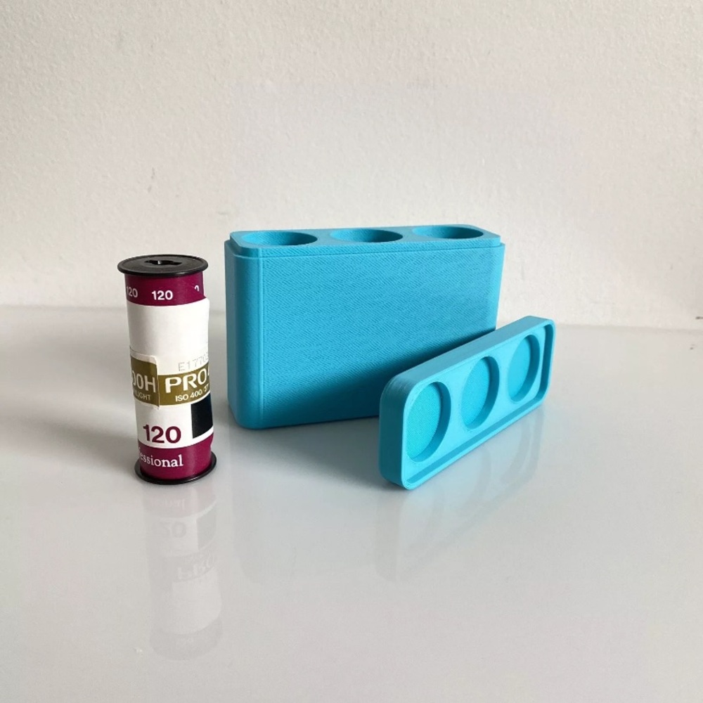 120mm Film holder / storage container - 3D Printed Light Blue Film Not included.